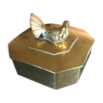 Box in solid brass octagon shape bird decoration 14,8cm