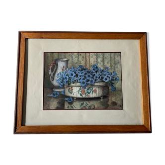 Still life with flower planter and pitcher