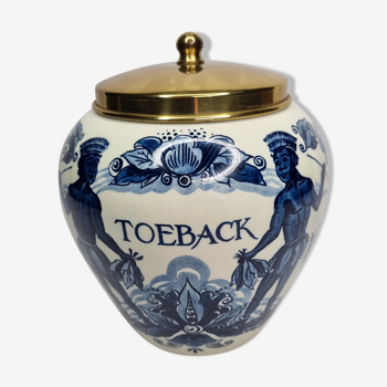 Pot à tabac vintage goedewaagen holland toeback, avec couvercle en laiton