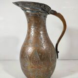 Vase Cruche Hammam Persan en Cuivre Argenté / 19ème Empire Perse / Ciselé Qajar