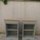 2 Louis Philippe style bedside tables reimagined in grey-green, wooden top.