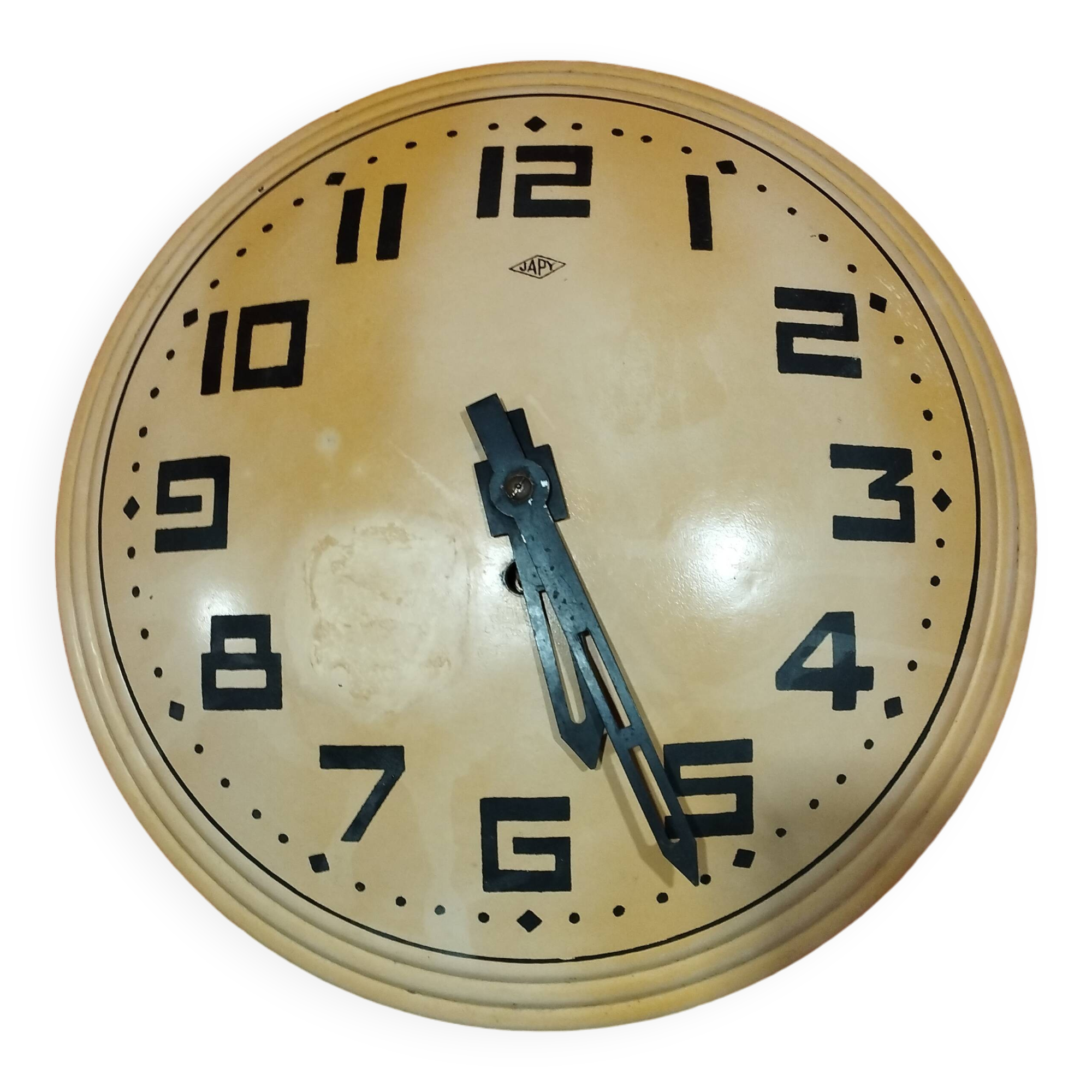 old JAPY mechanical sheet metal wall clock