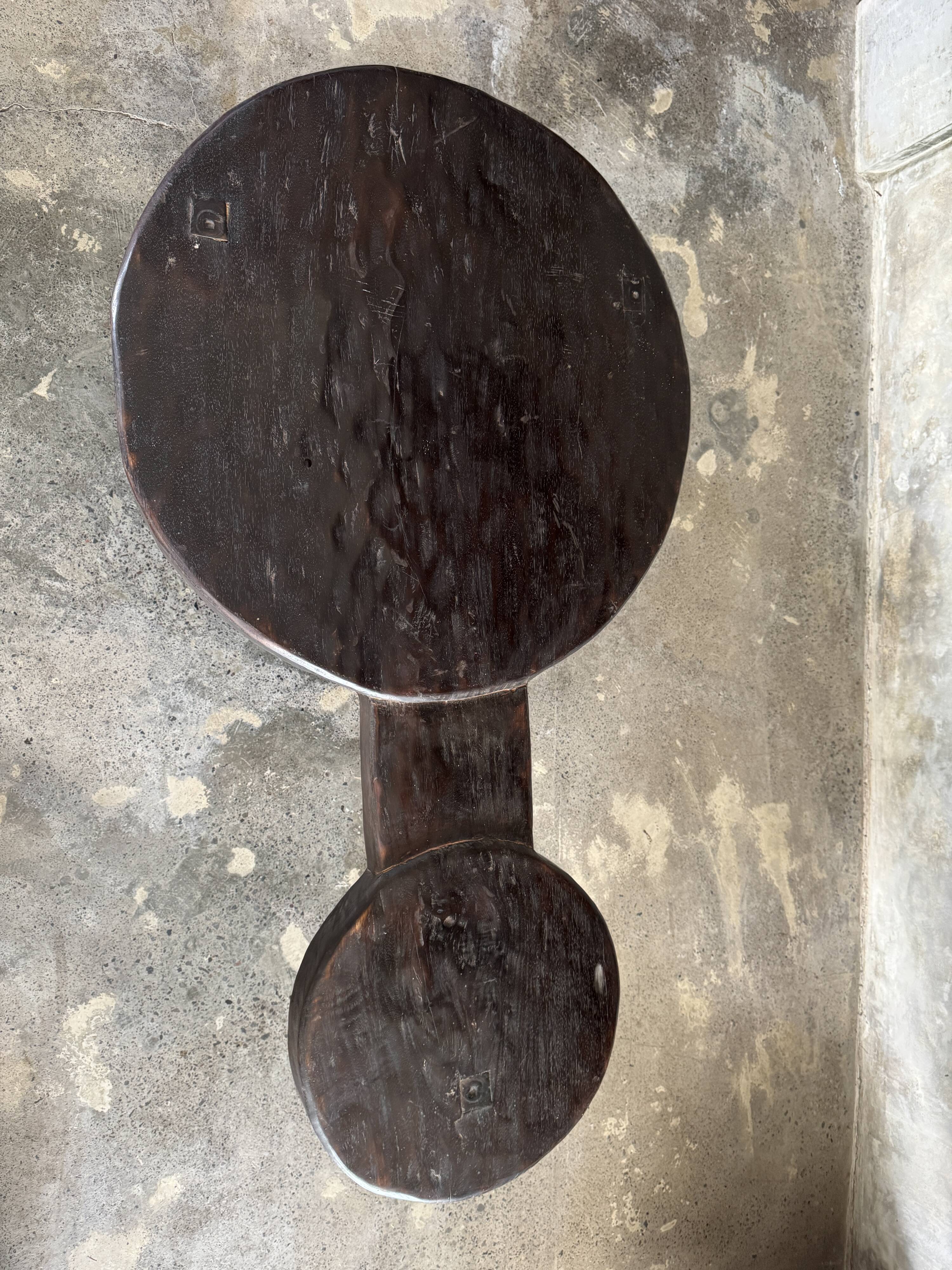 Large coffee table, minimalist tripod side table in solid teak with double.