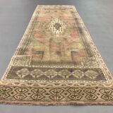 Turkish rug 266x91 cm wool vintage shabby chic runner green, beige