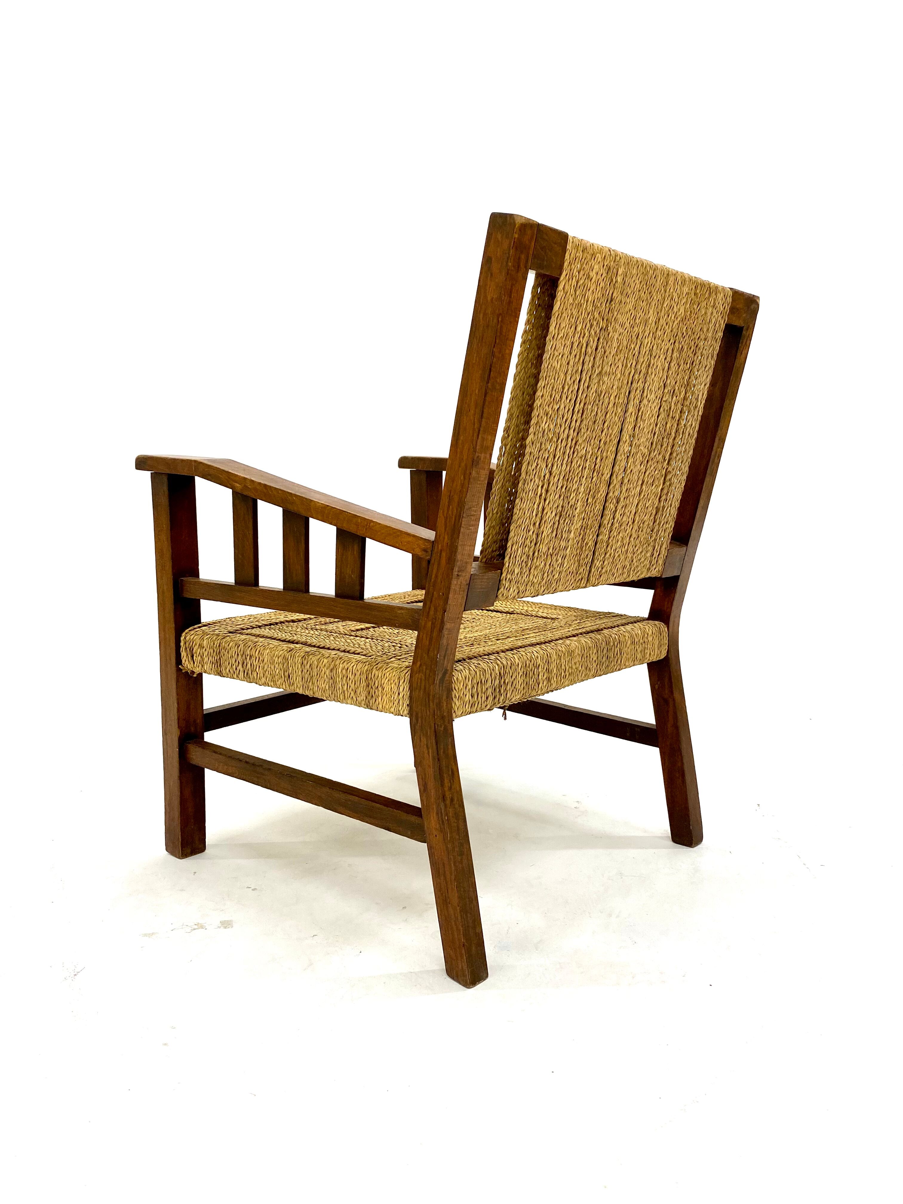 Francis Jourdain armchair in oak and rope 1930