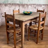 4 chaises Art Populaire en bois et paille