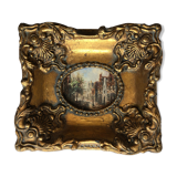 Oil on panel, busy street