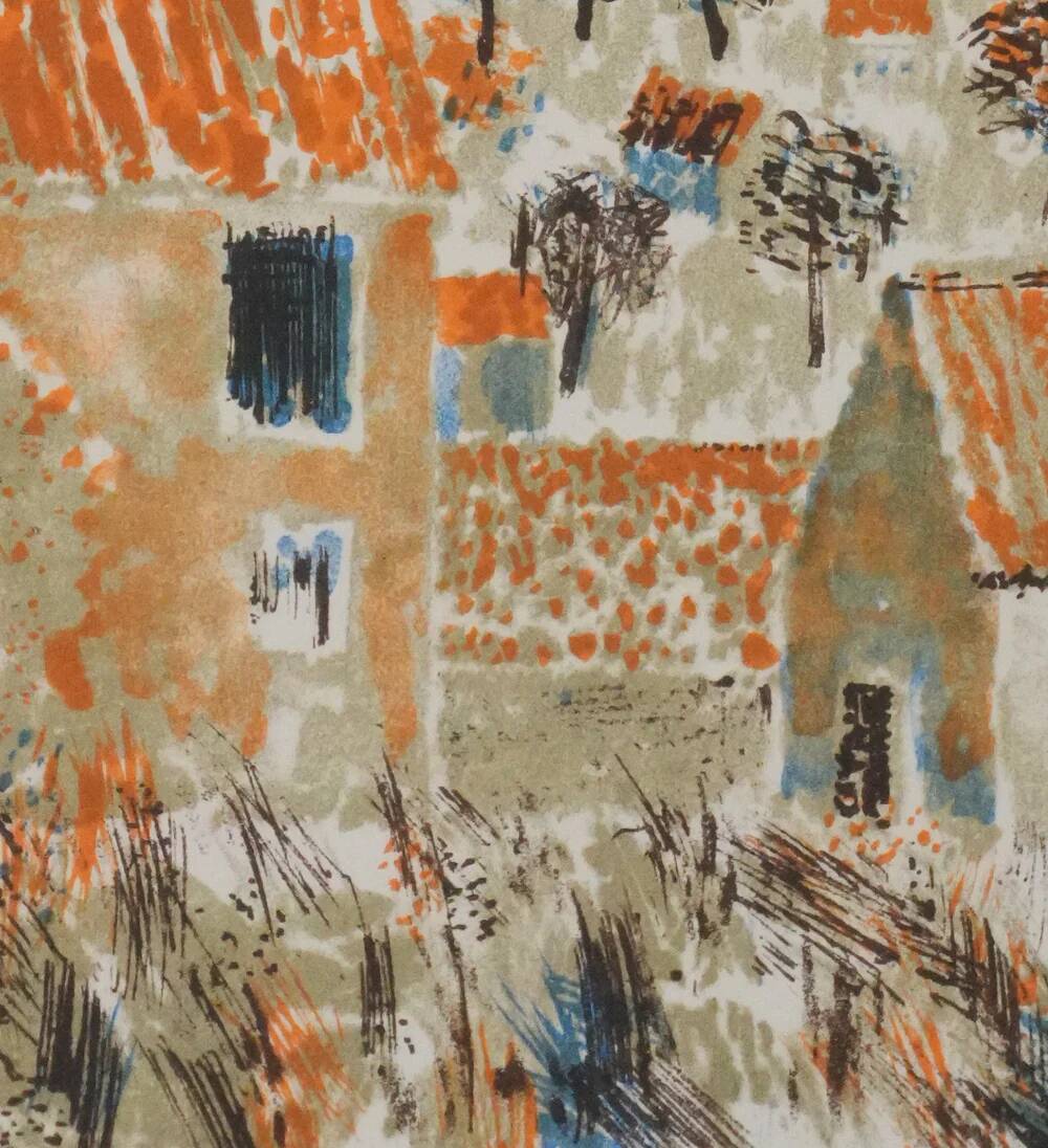 Guy Bardone: Night on the Orange Rooftops, original signed lithograph.