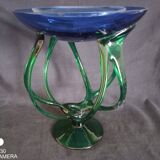 Centerpiece cup on twisted legs, blue and green color