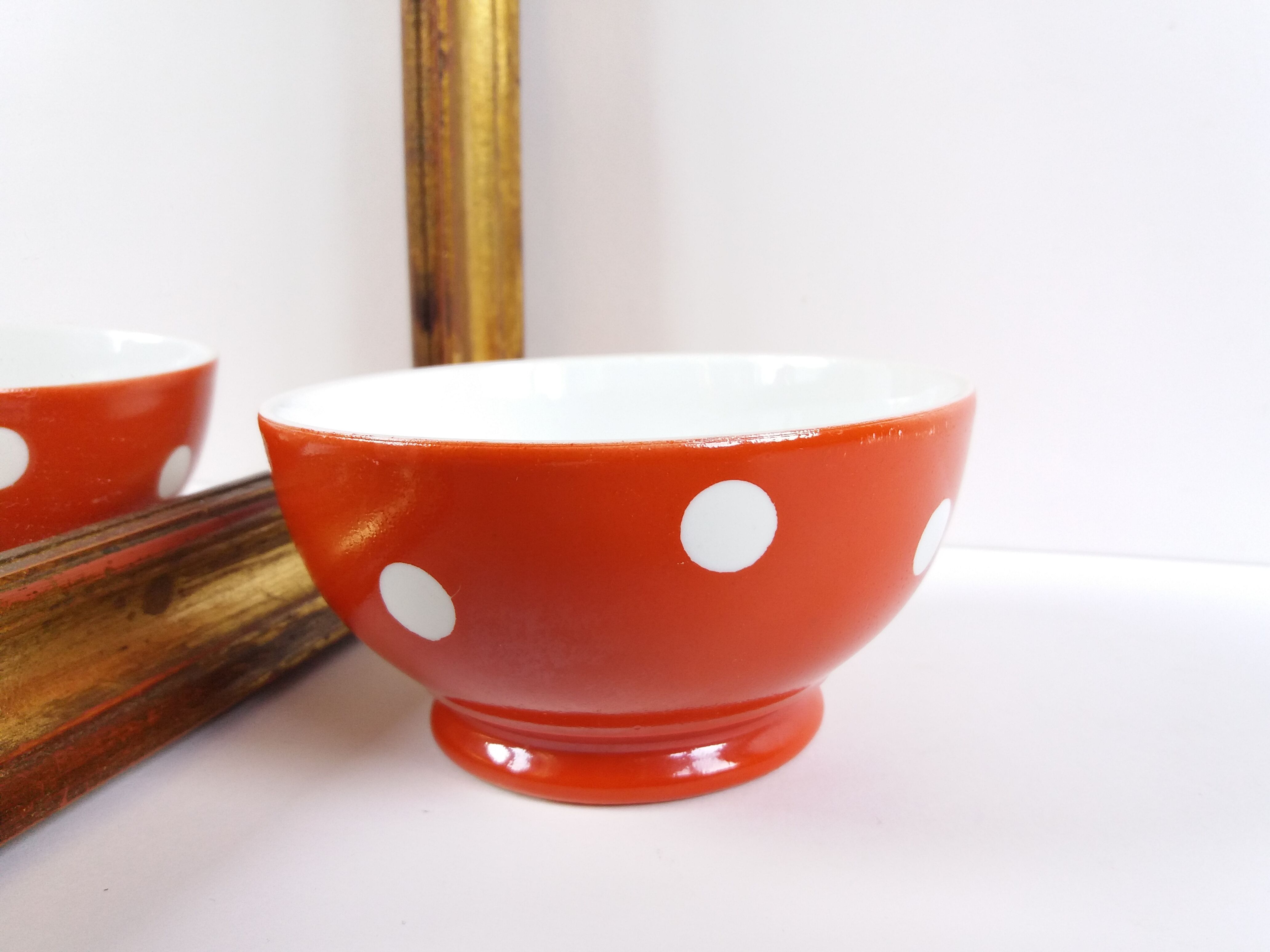 Longchamp red polka dot bowl