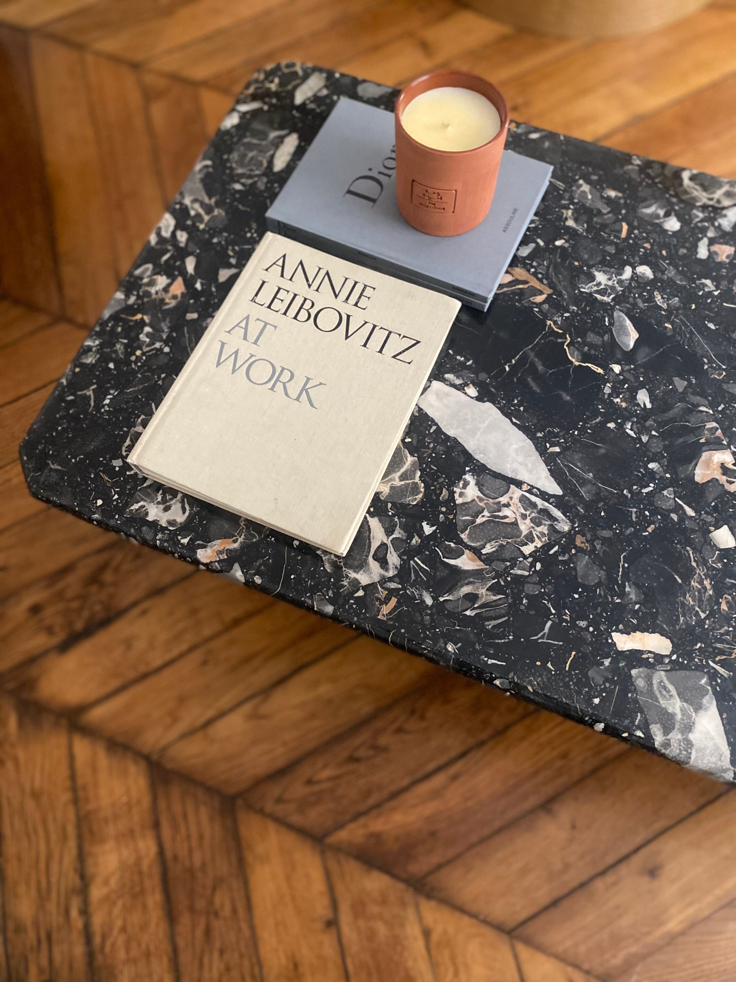 Minimalist design table in black marble Vintage Terrazzo