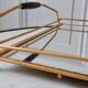 Plateau miroir en acier doré années 50