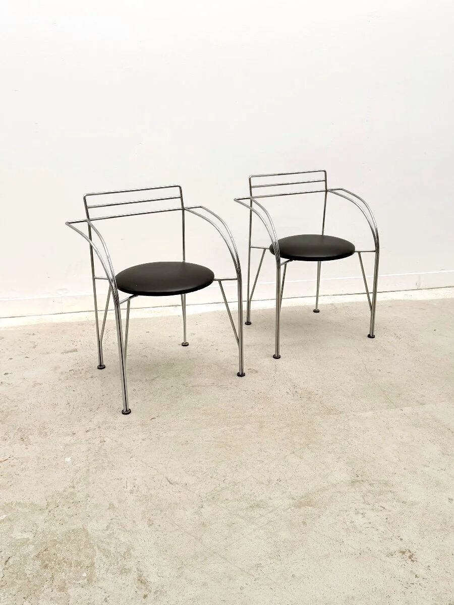 "Silver Moon" chair by Pascal Mourgue for Fermob in chrome and skai, France 1980