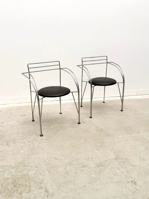 Chaise ''Lune d'argent'' de Pascal Mourgue pour Fermob en chrome et skai, France 1980