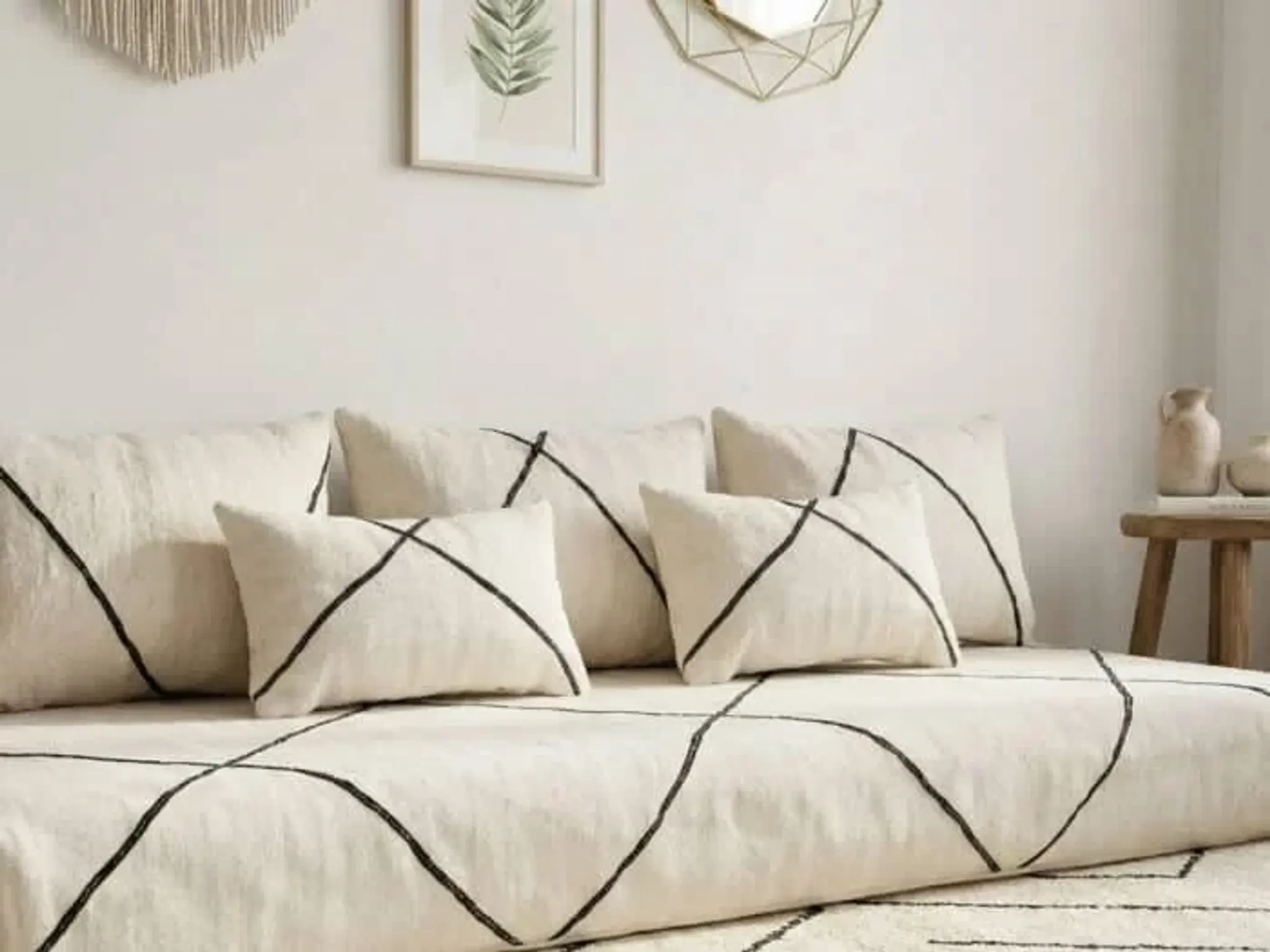 Moroccan floor sofa set in white wool