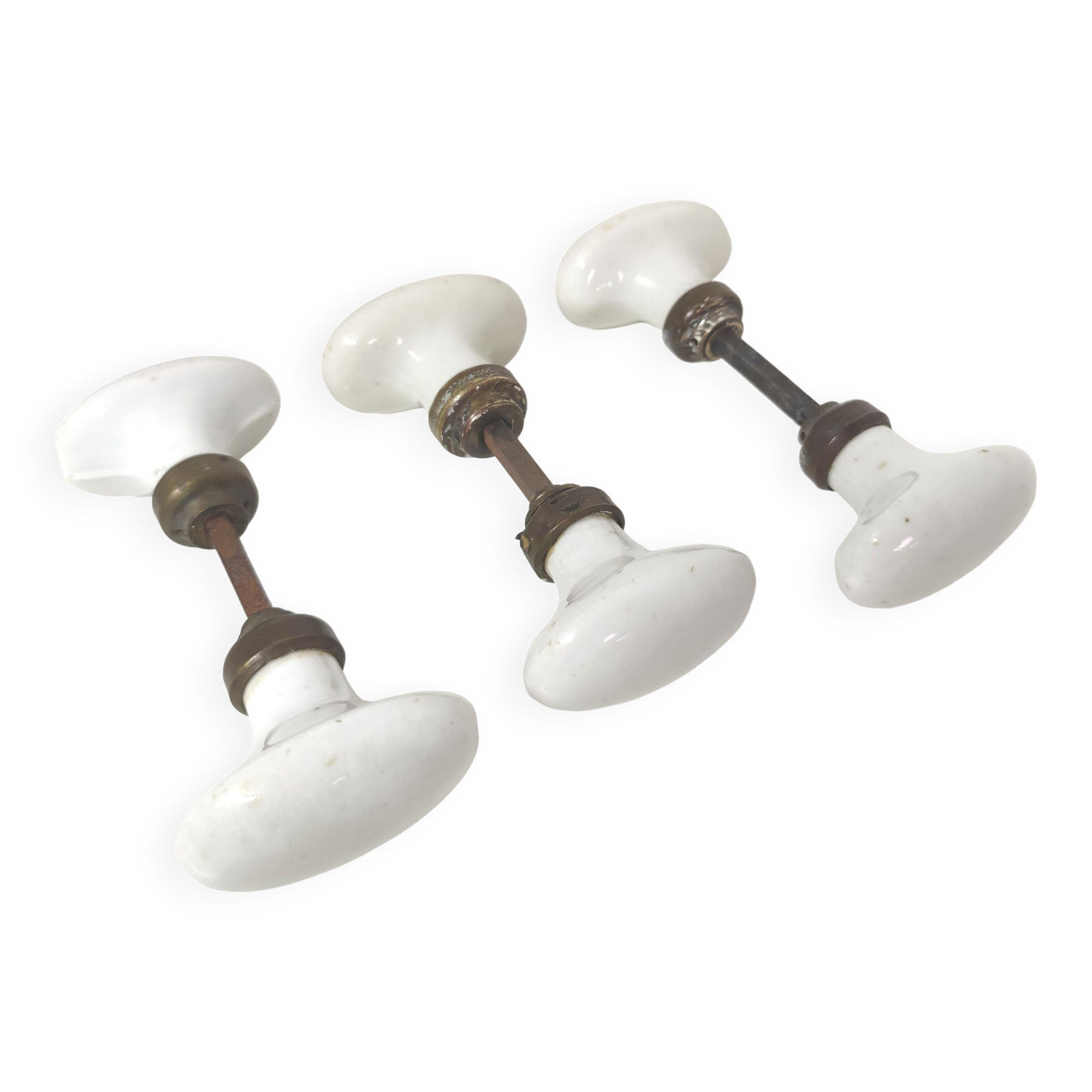 Set of 3 white porcelain button door handles