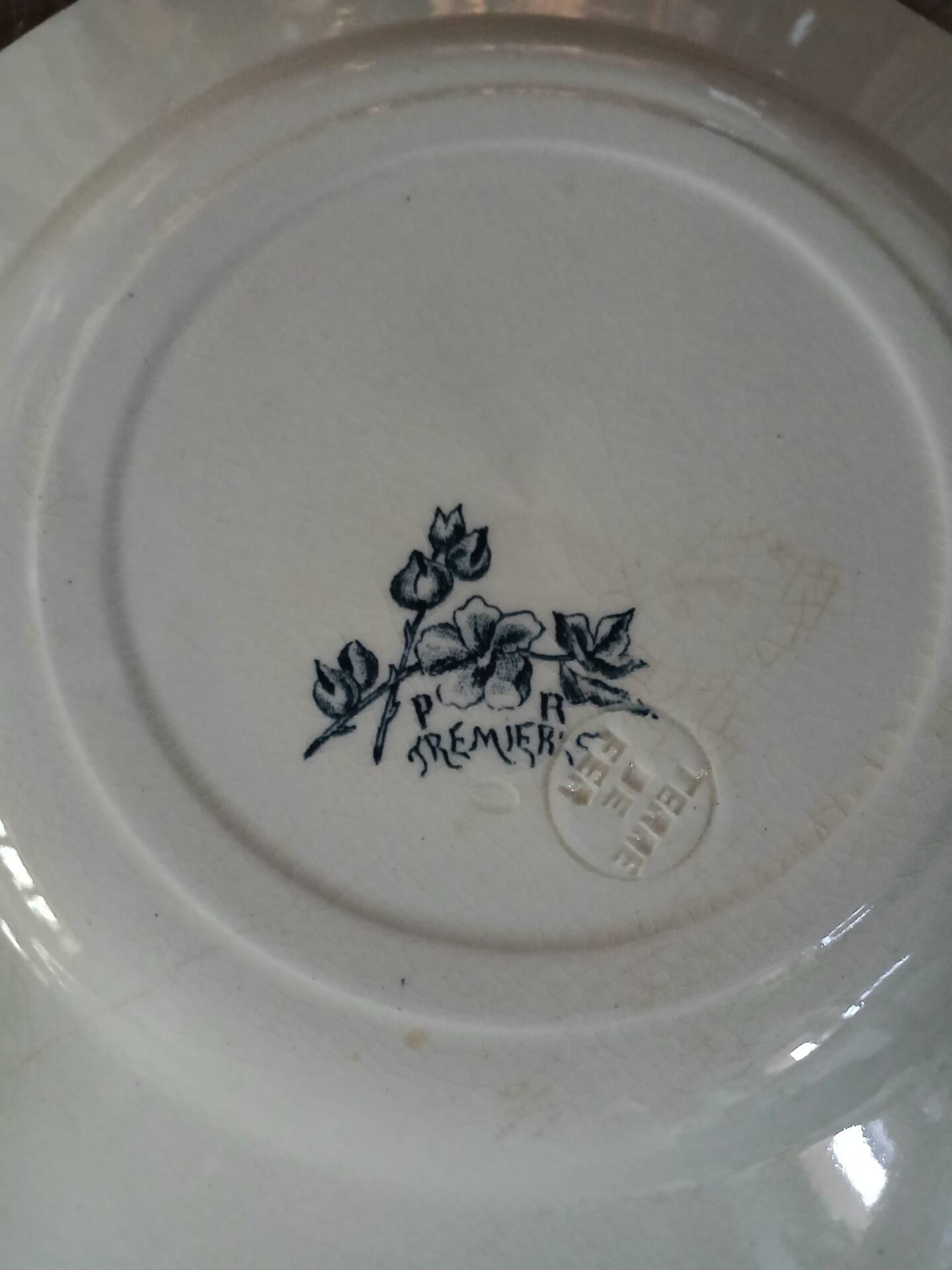 3 mismatched antique flat plates in ironstone
