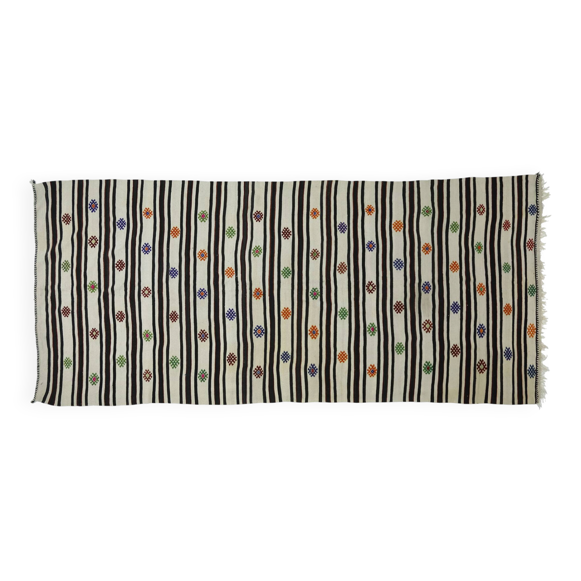Turkish Kilim Konya 153x368 cm Fertility Motif Striped White Vintage