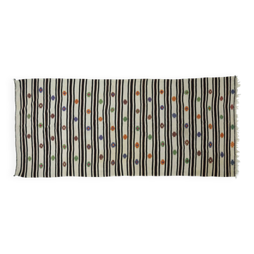 Turkish Kilim Konya 153x368 cm Fertility Motif Striped White Vintage