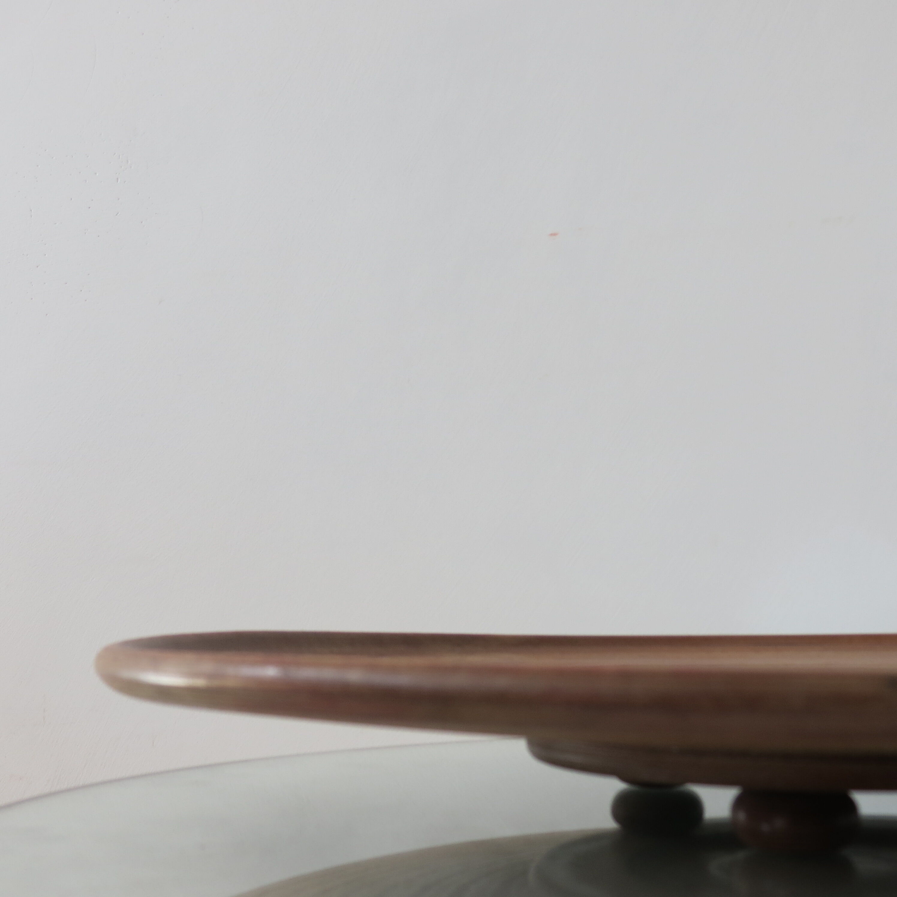 1950s wooden circular flat bowl plate pink beech