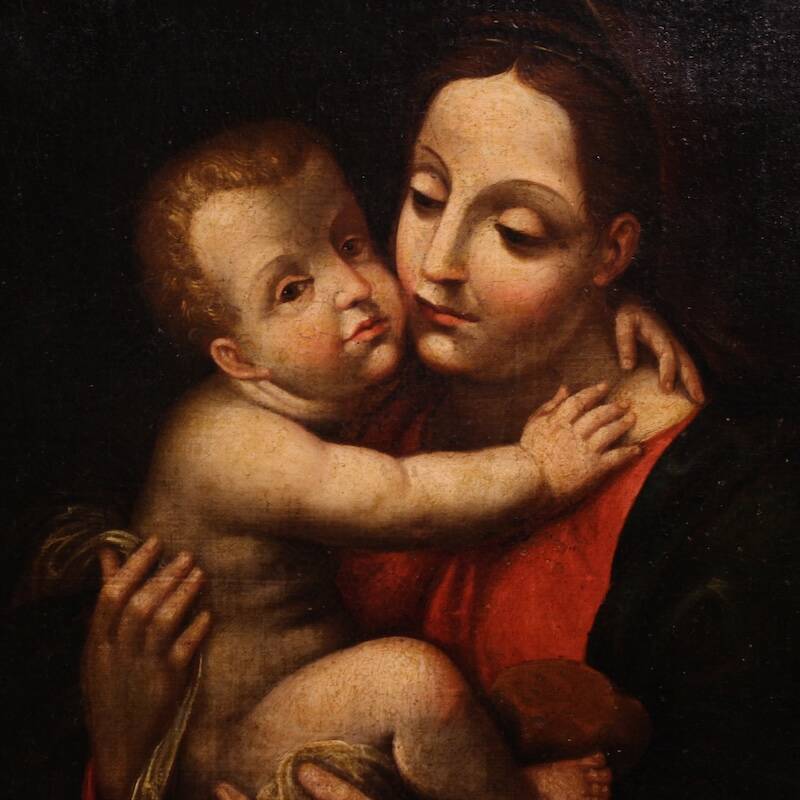 Antique religious painting Madonna and Child from the 18th century