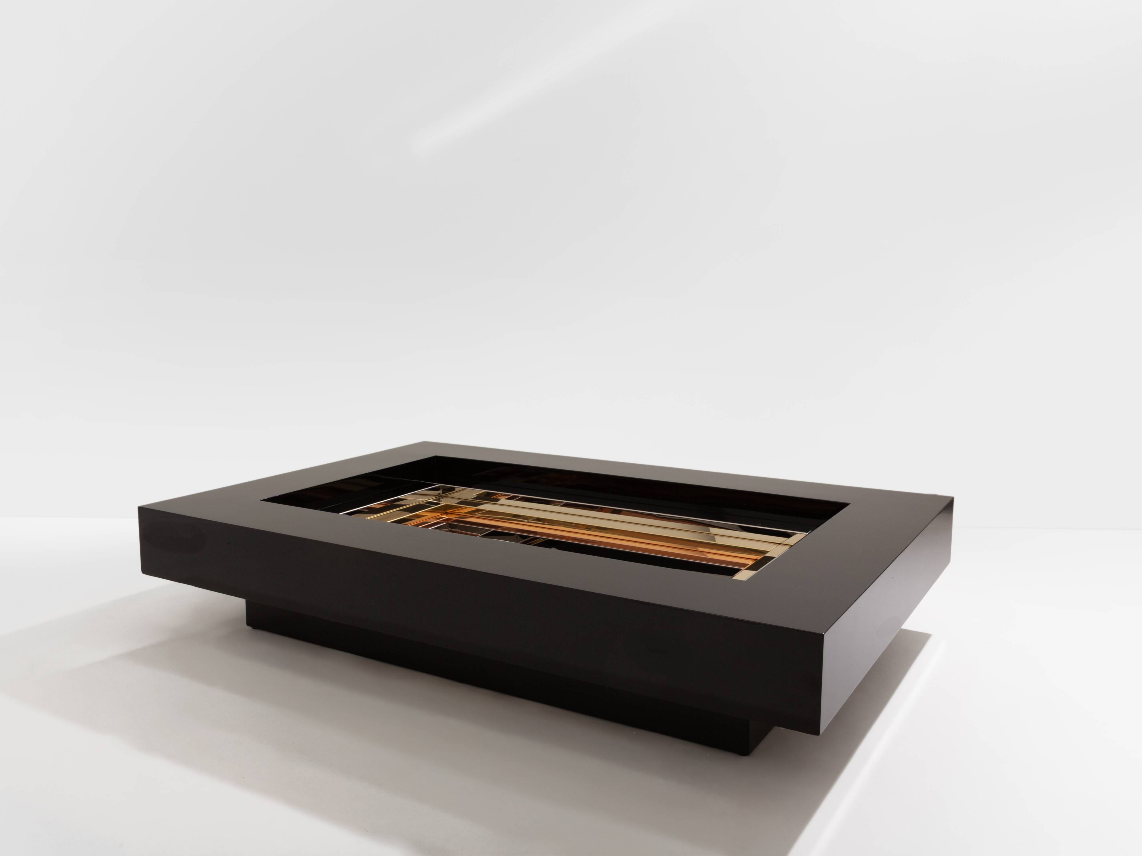 Lacquered brass and chrome coffee table by Alain Delon for Maison Jansen, 1972