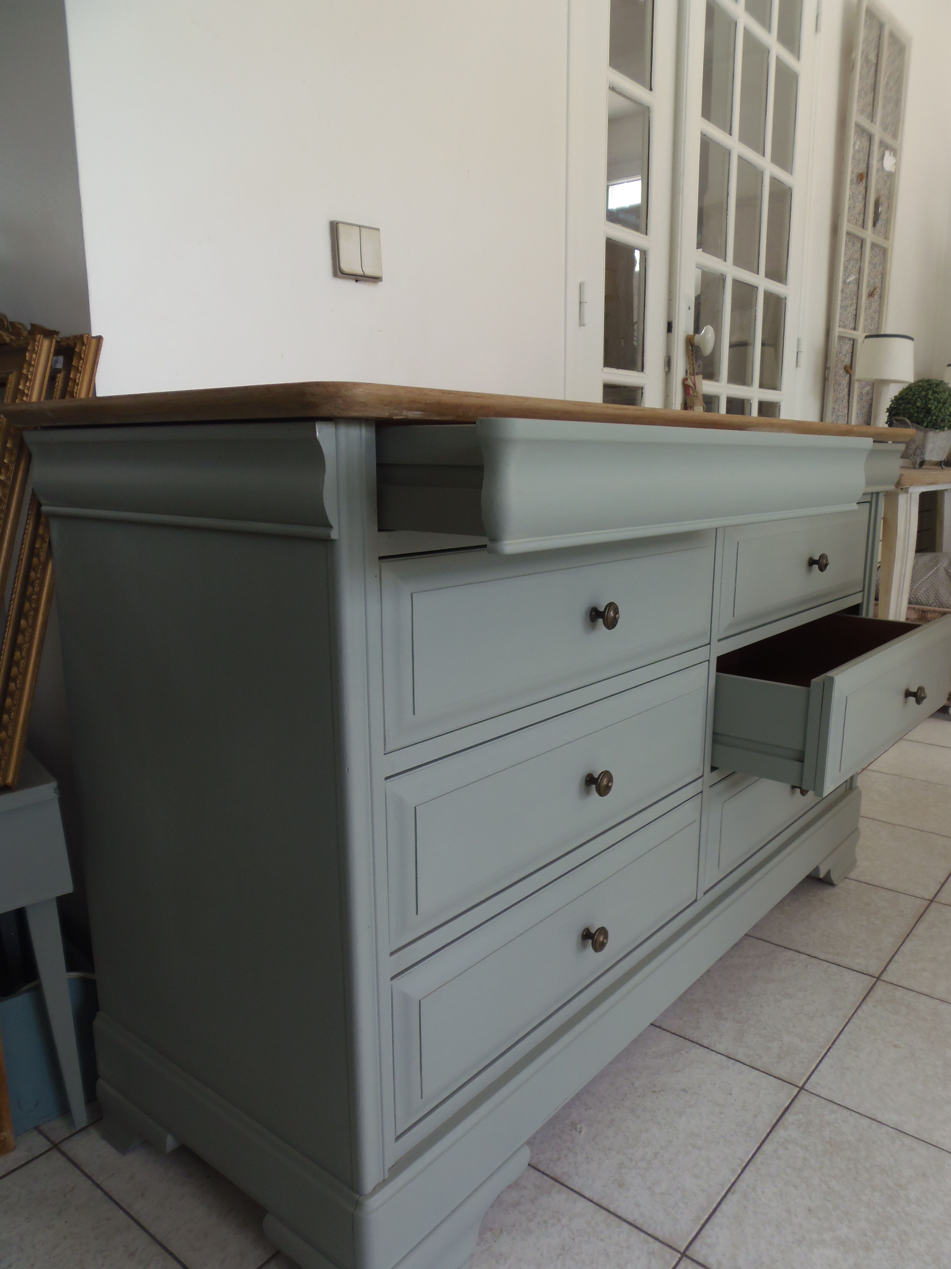 Louis Philippe style chest of drawers, 8 drawers green of gray