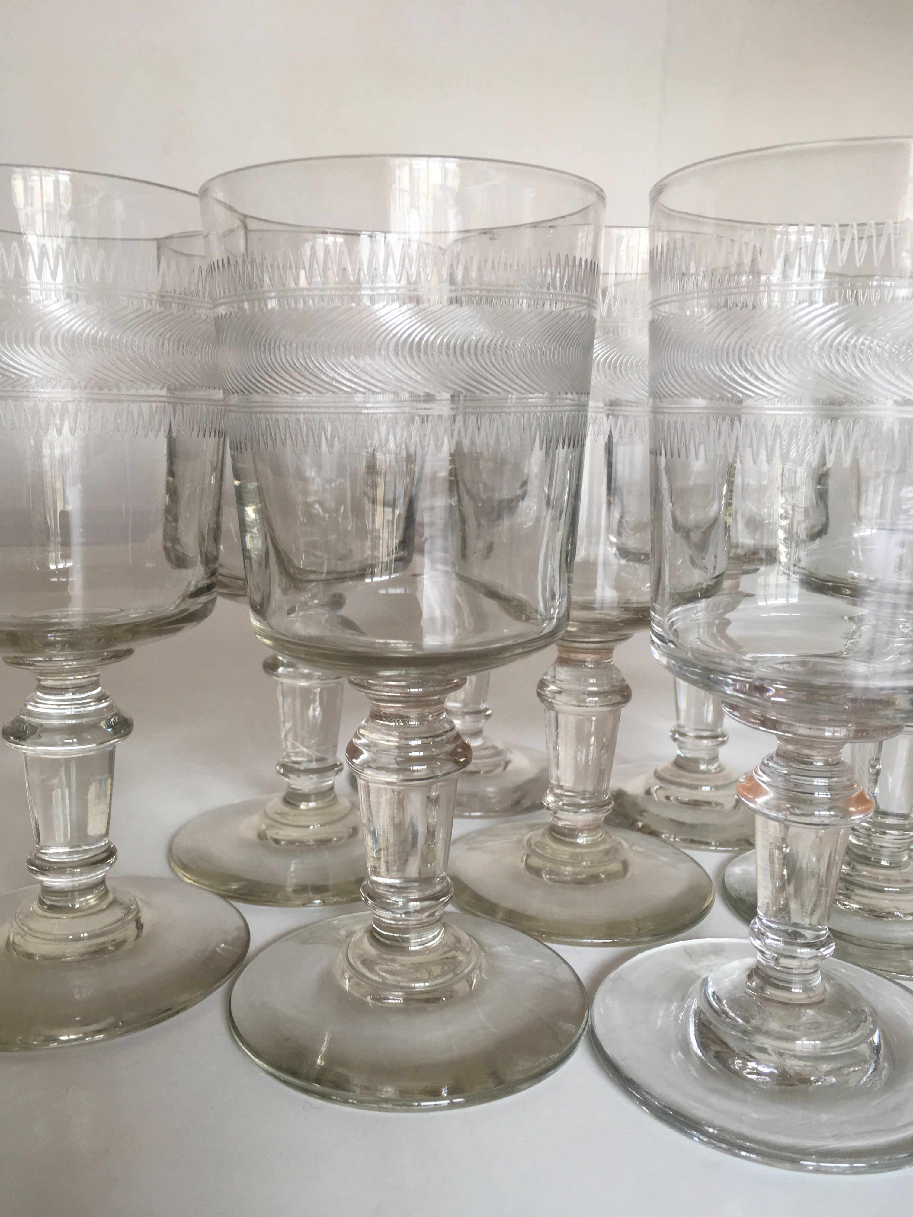 set of 9 serious roll 19th zigzag water glasses