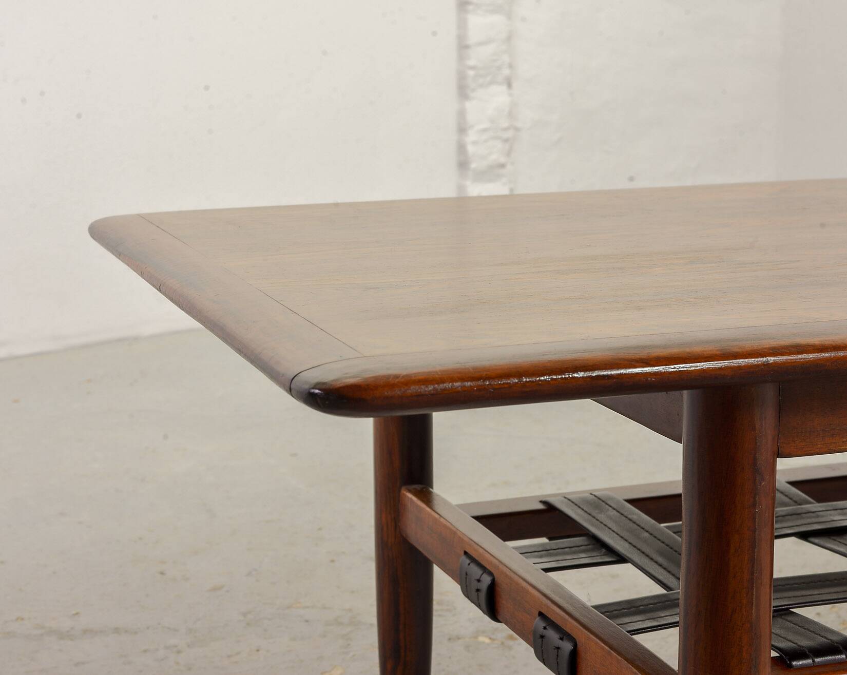 Topform Dutch Design Rosewood Coffee Table with Leather Magazine Holder 60s