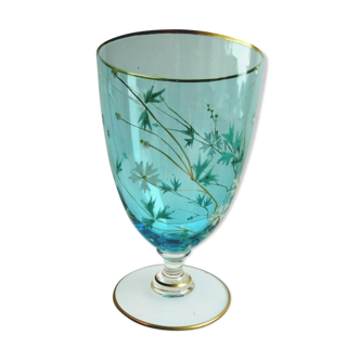 Baccarat enamelled crystal glass Legras: Blueberries with golden stems, short balustre foot