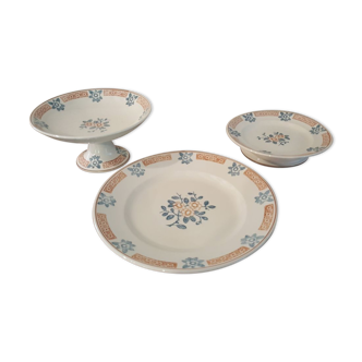 Service ensemble 3 pièces faïence plat assiette soucoupe piedouche