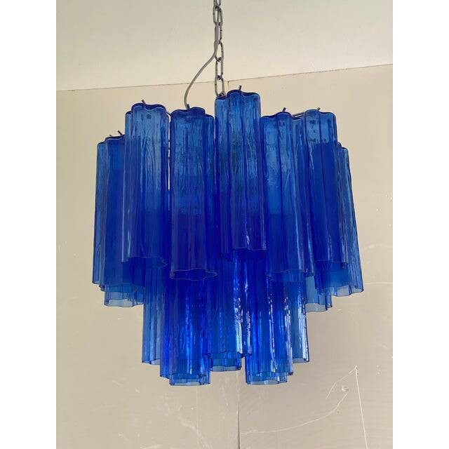 Contemporary blue "tronchi" murano glass sputnik chandelier