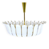 Grand chandelier Rupert Nikoll 27" mid-century brass with leaves, Austria, 1950.