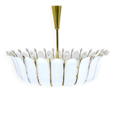 Grand chandelier Rupert Nikoll 27" mid-century brass with leaves, Austria, 1950.
