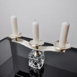 Ice cube candle holder by Peill & Putzler, 3 flames, glass and silver-plated metal, Germany, 1970