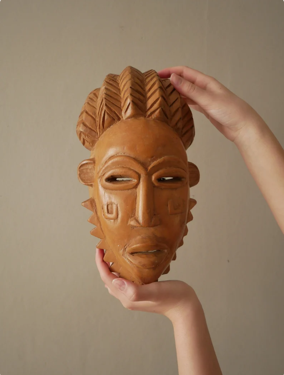 Carved wooden mask African art tribal ethnic decoration