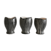 Série de 3 pots en céramique noir et blanc 1950