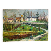 Cortège funèbre, huile sur panneau