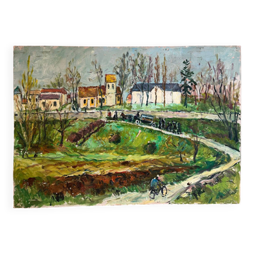 Funeral Procession, oil on panel