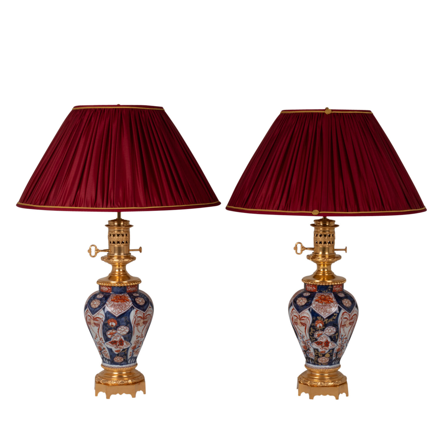 Pair of Imari porcelain and bronze lamps, circa 1880