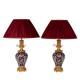 Pair of Imari porcelain and bronze lamps, circa 1880