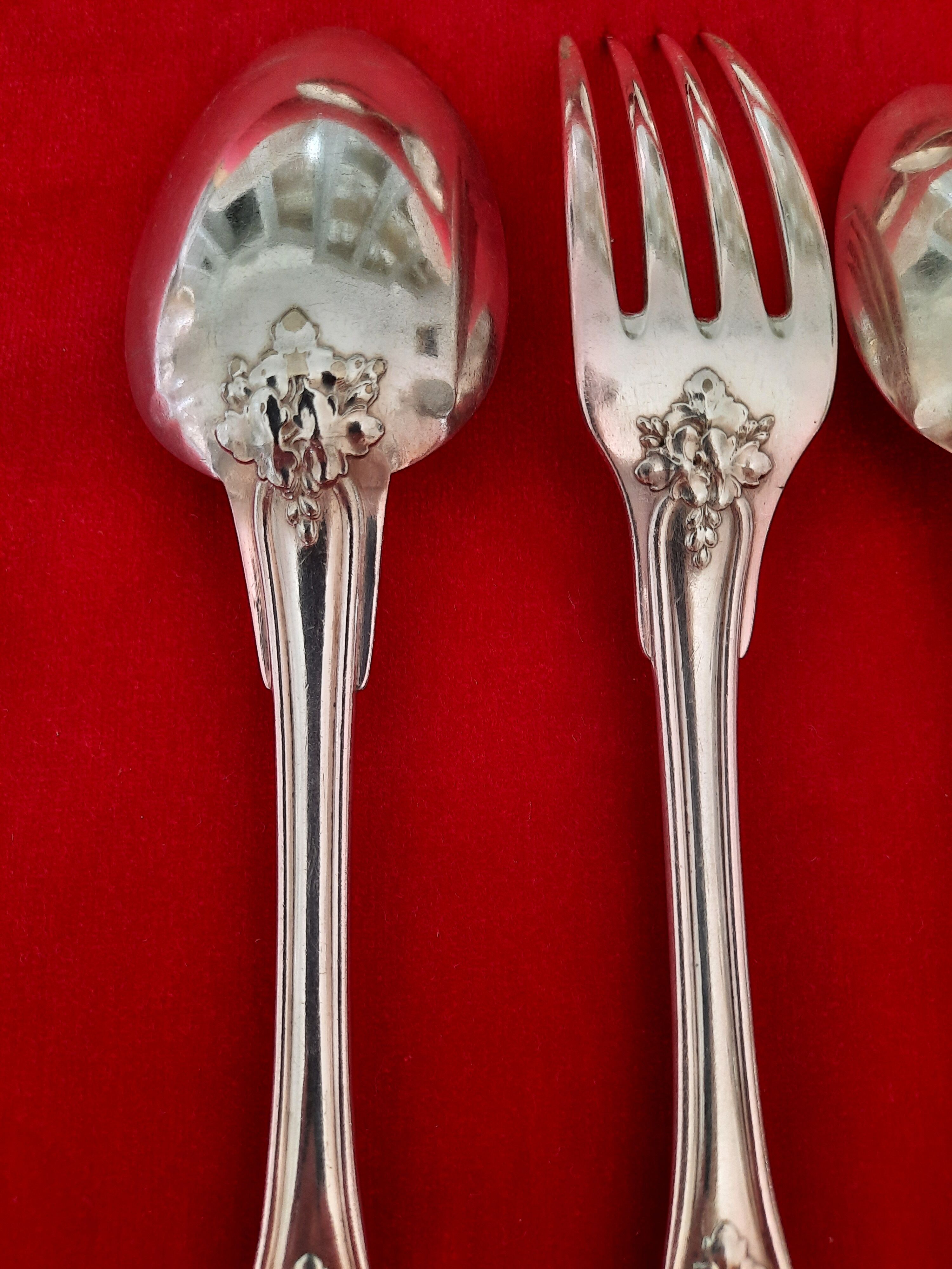 Antique silver-plated monogrammed cutlery set