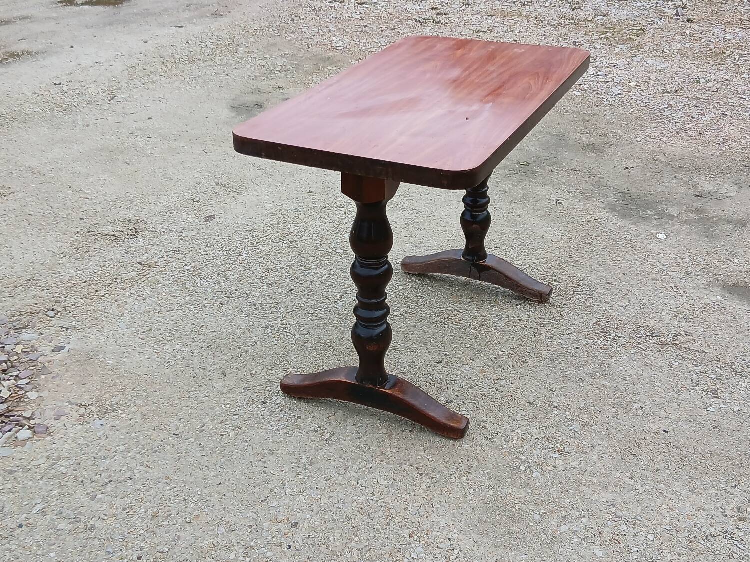 Vintage Bistro Table - Turned Wood - Neo-Rustic 70s Style