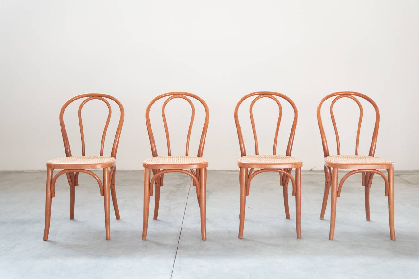 Bent beech wood chairs with straw seats, no. 34 total, 1990-2000