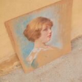 Pastel portrait on vintage cardboard