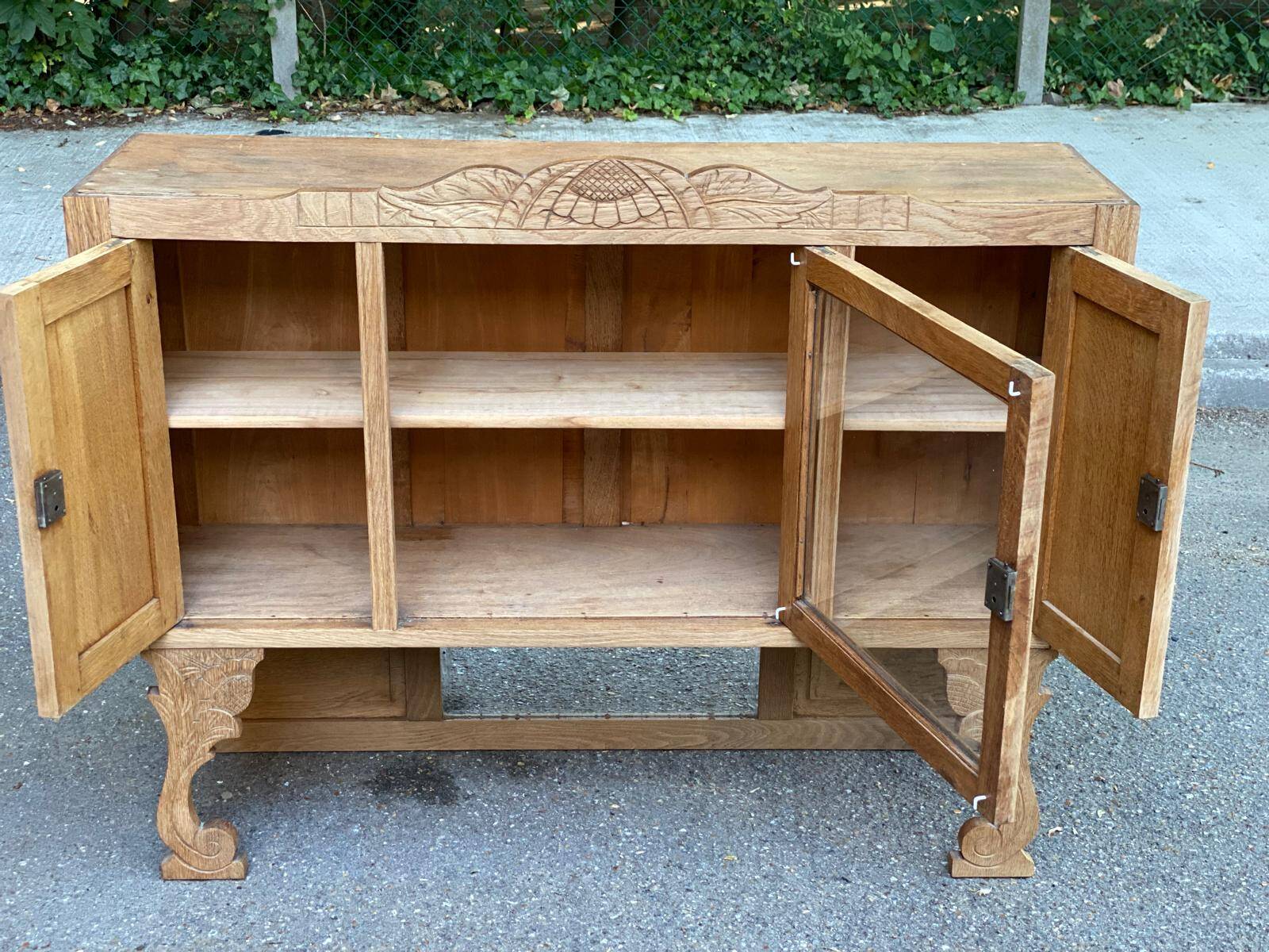 Vintage solid wood art deco 1950s display cabinet
