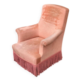 Fauteuil crapaud en velours rose saumon 1950