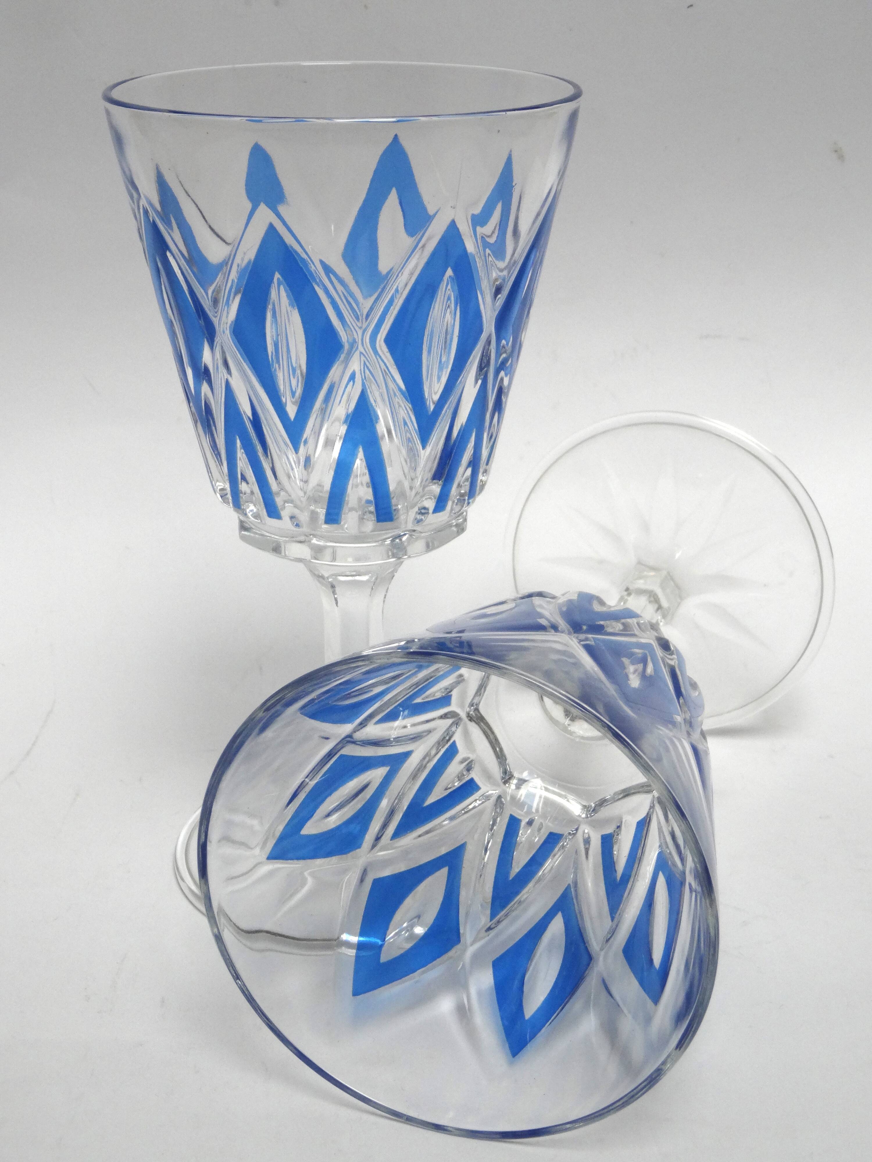 6 water glasses VMC Reims Harlequin blue