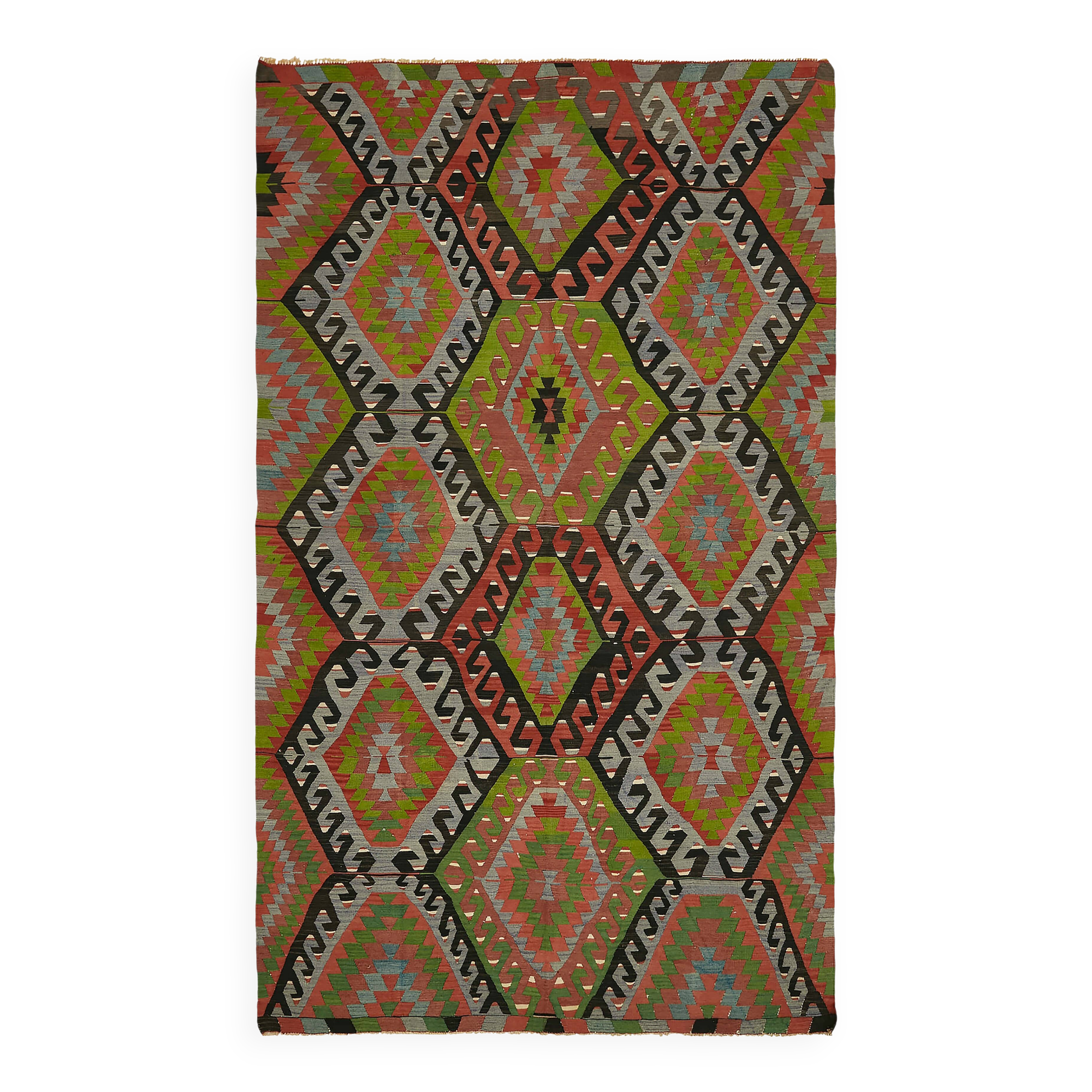 Turkish Handmade Vintage Anatolian Kilim 198 cm x 320 cm