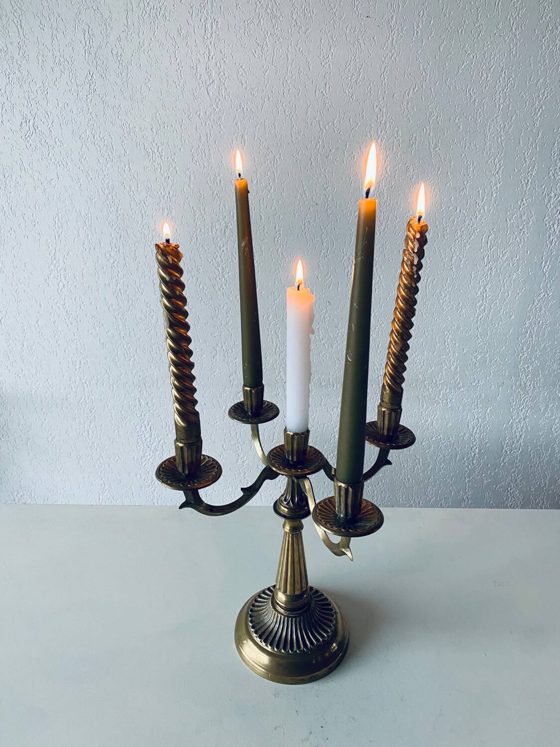 Five-branched brass candelabra